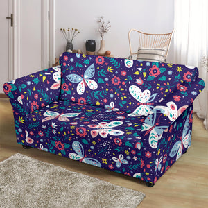 Colorful Butterfly Flower Pattern.Eps Loveseat Couch Slipcover