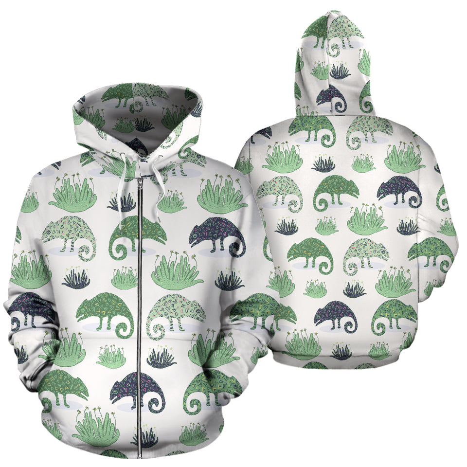 Chameleon Lizard Succulent Plant Pattern Zip Up Hoodie