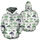 Chameleon Lizard Succulent Plant Pattern Zip Up Hoodie