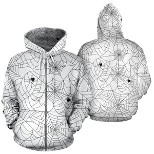 Spider Web Cobweb Pattern White Background Zip Up Hoodie