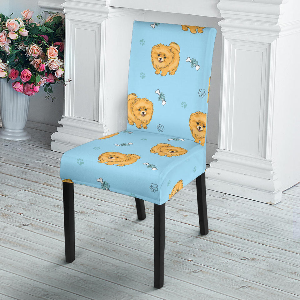 Brown Cute Pomeranian Blue Blackground Dining Chair Slipcover