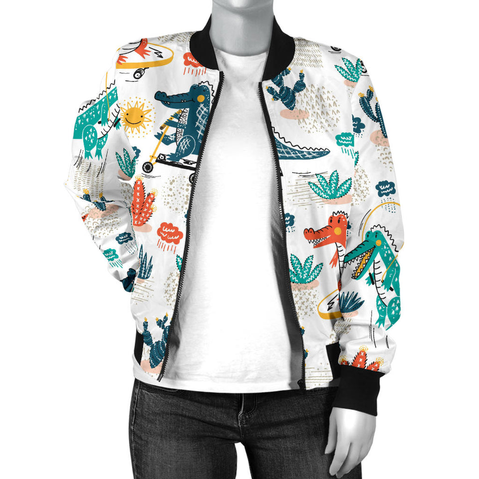 Cute Crocodile Pattern Women'S Bomber Jacket