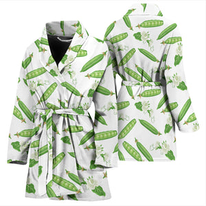 Green Peas Pattern Print Design 04 Women's Bathrobe