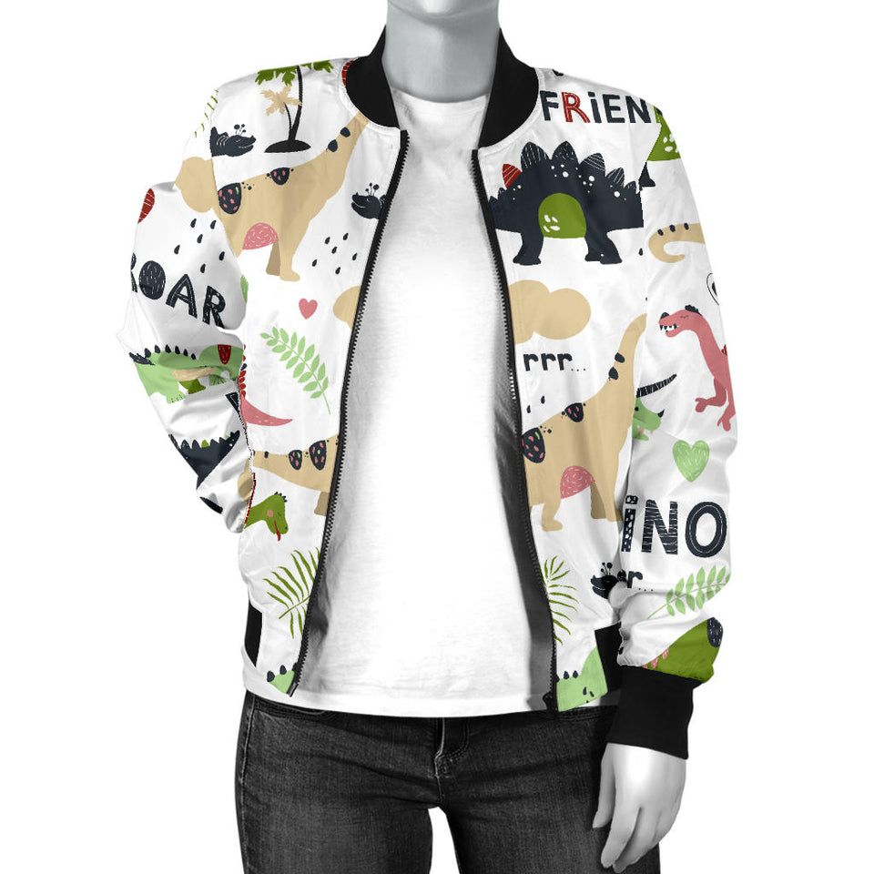 Cute Dinosaurs Pattern Women'S Bomber Jacket
