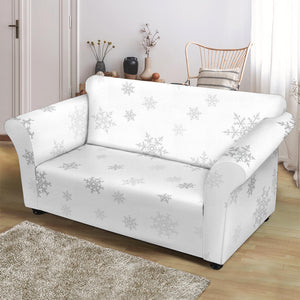 Snowflake Pattern White Background Loveseat Couch Slipcover