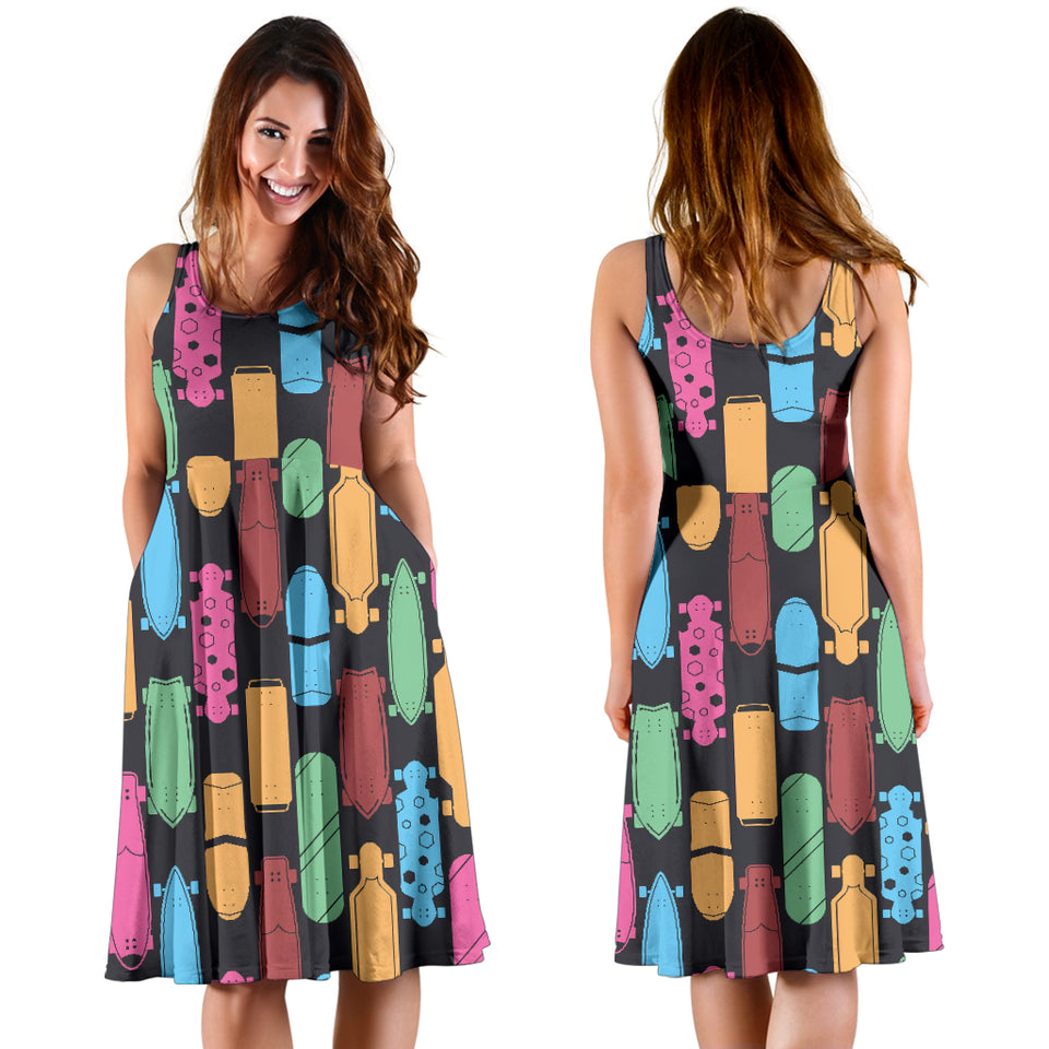 Skate Board Pattern Print Design 02 Sleeveless Midi Dress