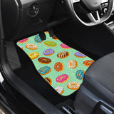 Colorful Donut Pattern Green Background Front And Back Car Mats