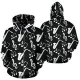 Saxophone Music Notes Treble Clef Black White Theme Zip Up Hoodie