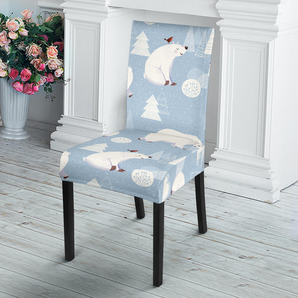 Cute Polar Bears Christmas Decoration Pattern Dining Chair Slipcover