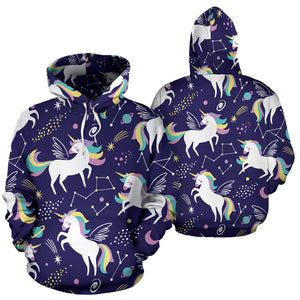 Hand Drawn Cute Unicorn Star Planet Men Women Pullover Hoodie