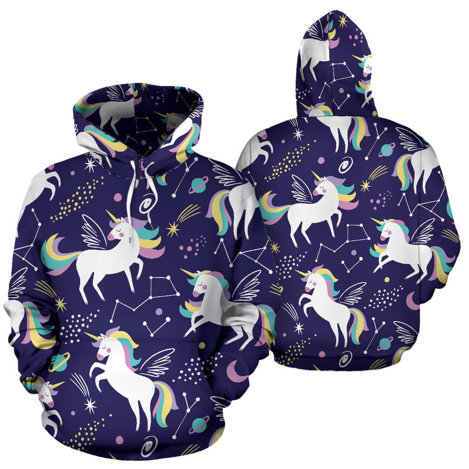 Hand Drawn Cute Unicorn Star Planet Men Women Pullover Hoodie