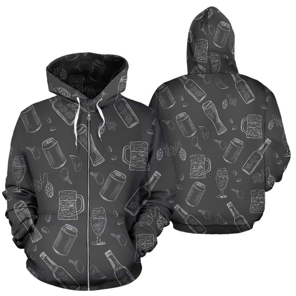 Beer Hand Drawn Pattern Zip Up Hoodie
