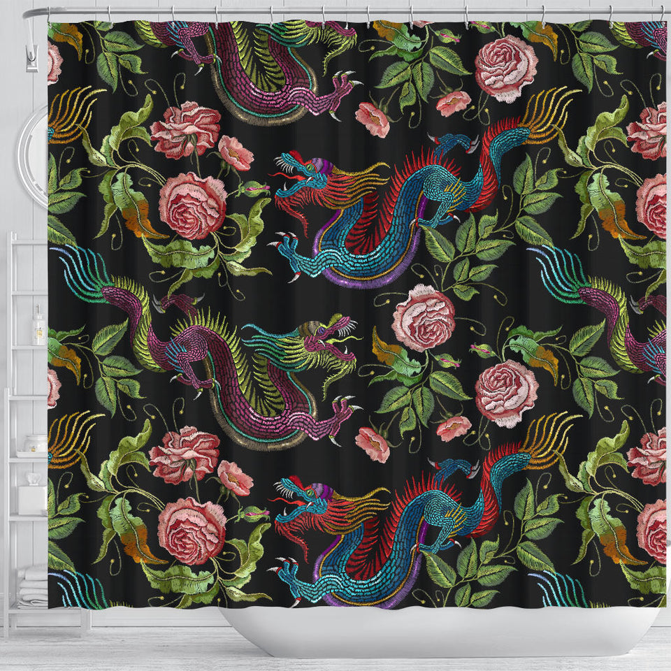 Dragons Flower Pattern Shower Curtain Fulfilled In US