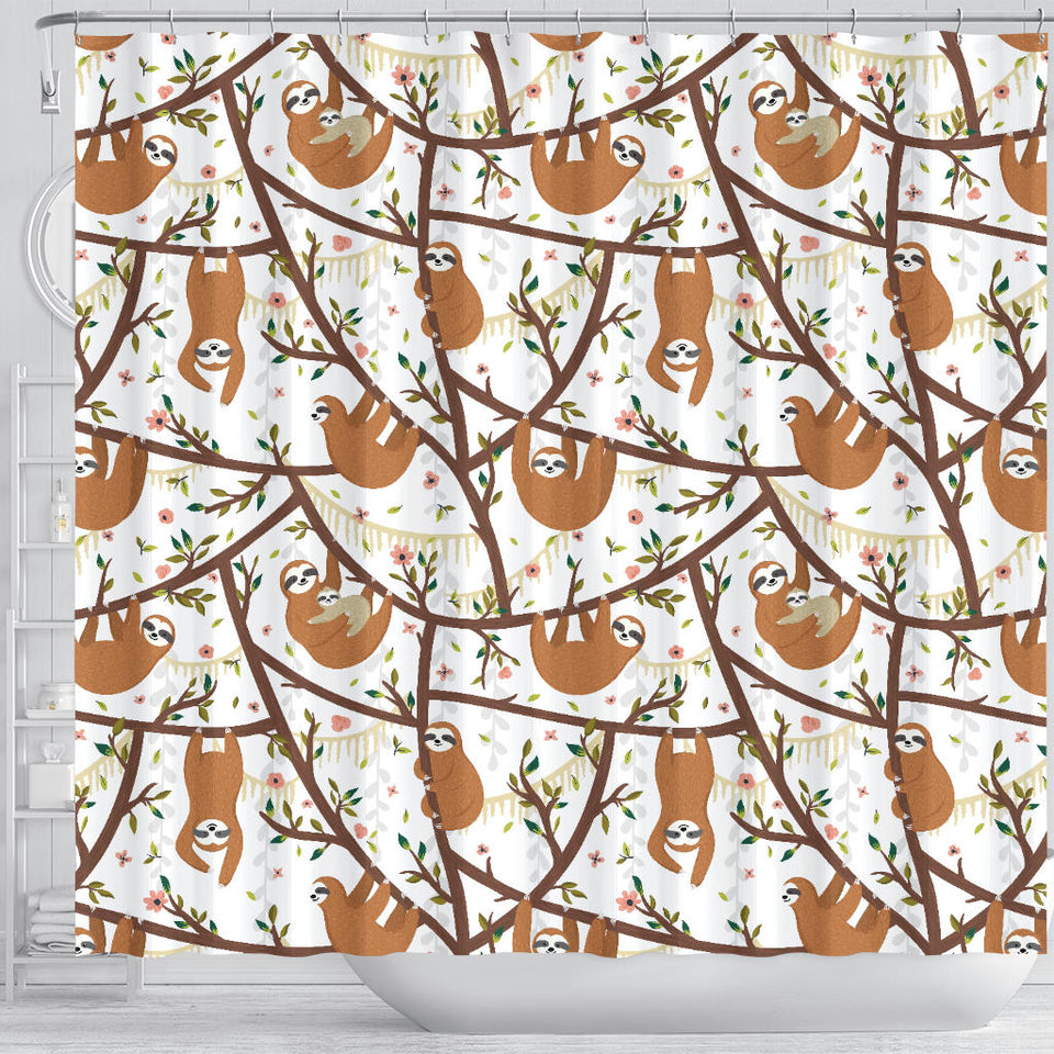 Sloths Hanging On The Tree Pattern Shower Curtain Fulfilled In US