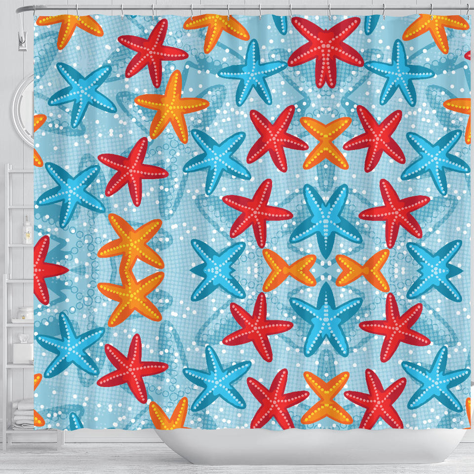 Blue Red Orange Starfish Pattern Shower Curtain Fulfilled In US