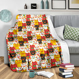 Colorful Maneki Neko Lucky Cat Pattern Premium Blanket