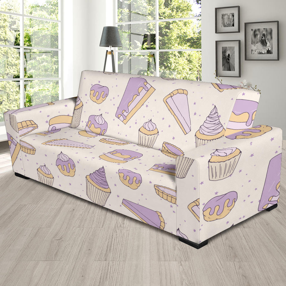 Cakes Pies Tarts Muffins And Eclairs Purple Blueberry Topping Pattern Sofa Slipcover