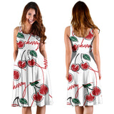 Hand Drawn Cherry Pattern Sleeveless Midi Dress
