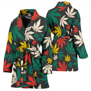 Canabis Marijuana Weed Pattern Print Design 02 Women's Bathrobe
