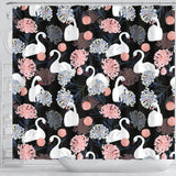 White Swan Blooming Flower Pattern Shower Curtain Fulfilled In US