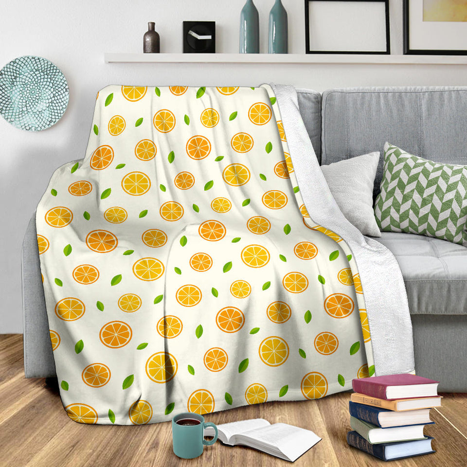 Oranges Leaves Pattern Premium Blanket