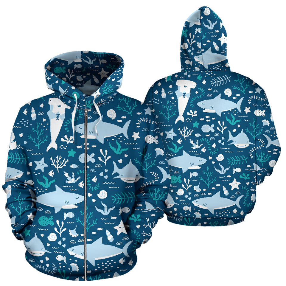 Cute Shark Pattern Zip Up Hoodie