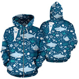 Cute Shark Pattern Zip Up Hoodie