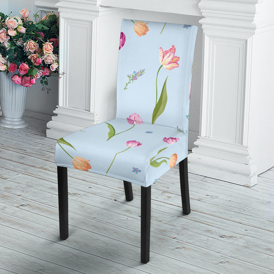Watercolor Tulips Pattern Dining Chair Slipcover