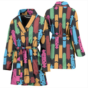 Skate Board Pattern Print Design 02 Women's Bathrobe