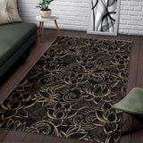 Luxurious Gold Lotus Waterlily Black Background Area Rug