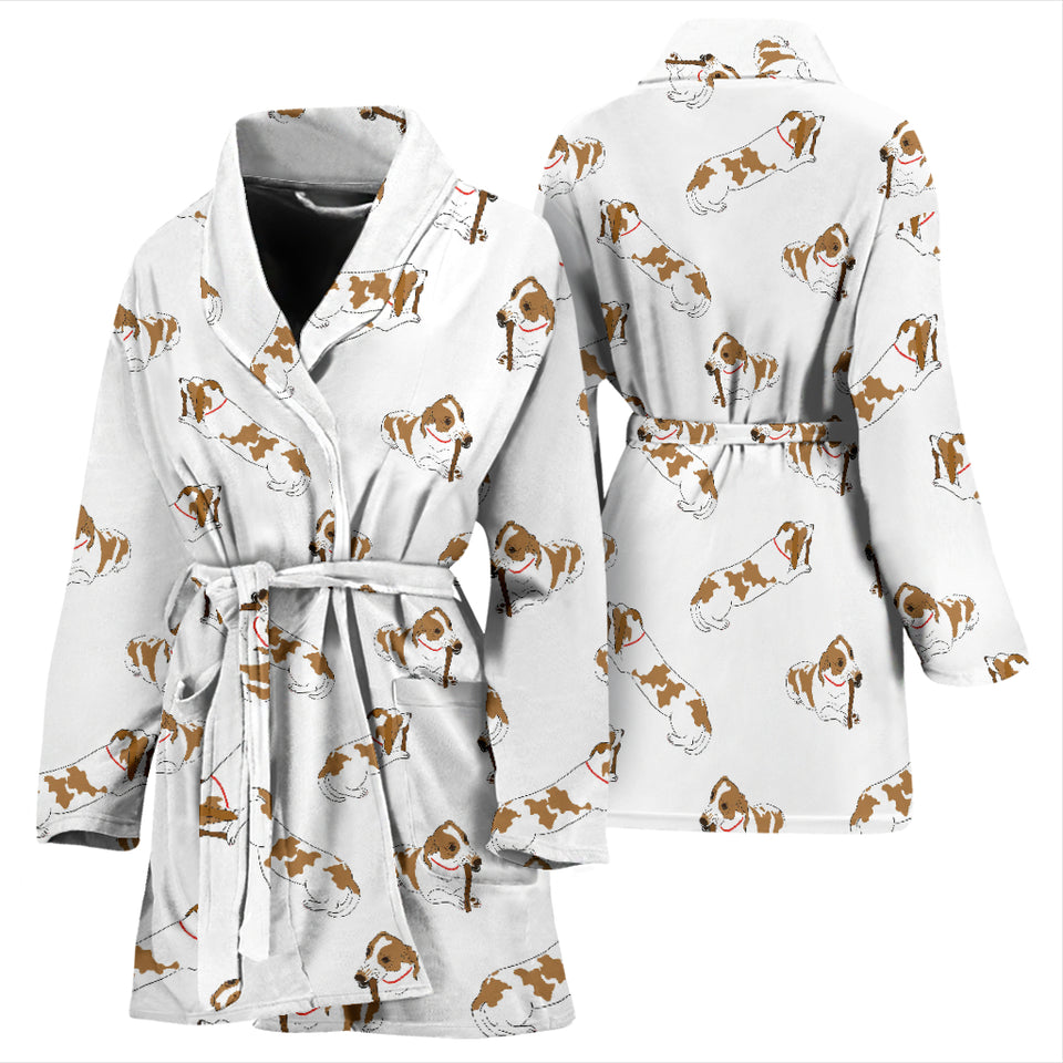 Jack Russel Pattern Print Design 04 Women's Bathrobe