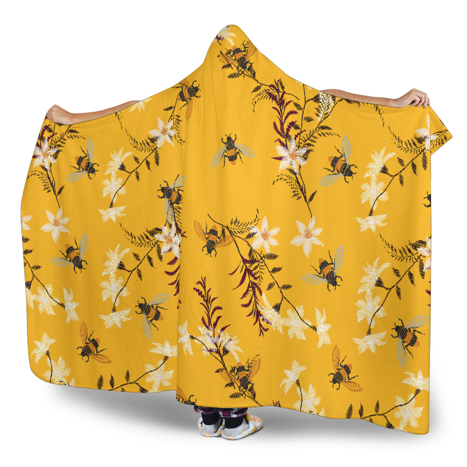 Bee Flower Pattern Hooded Blanket