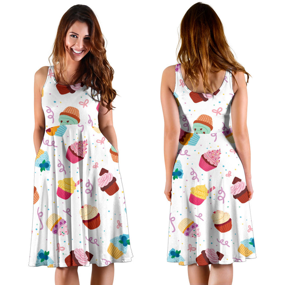 Cake Cupcake Design Pattern Sleeveless Midi Dress