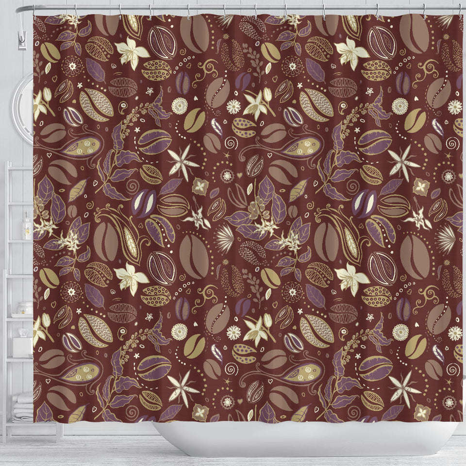 Coffee Bean Flower Pattern Shower Curtain Fulfilled In US