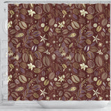 Coffee Bean Flower Pattern Shower Curtain Fulfilled In US