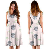 Cute Raccoons Leaves Pattern Sleeveless Midi Dress