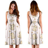 Cute Owl Leaf Sleeveless Midi Dress
