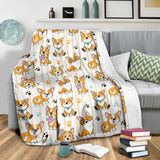 Cute Dog Corgi Striped Background Pattern Premium Blanket