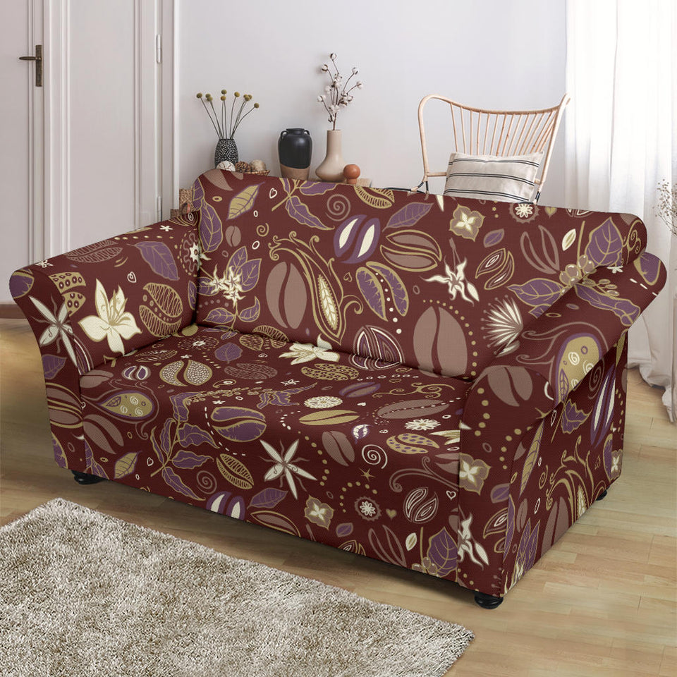 Coffee Bean Flower Pattern Loveseat Couch Slipcover