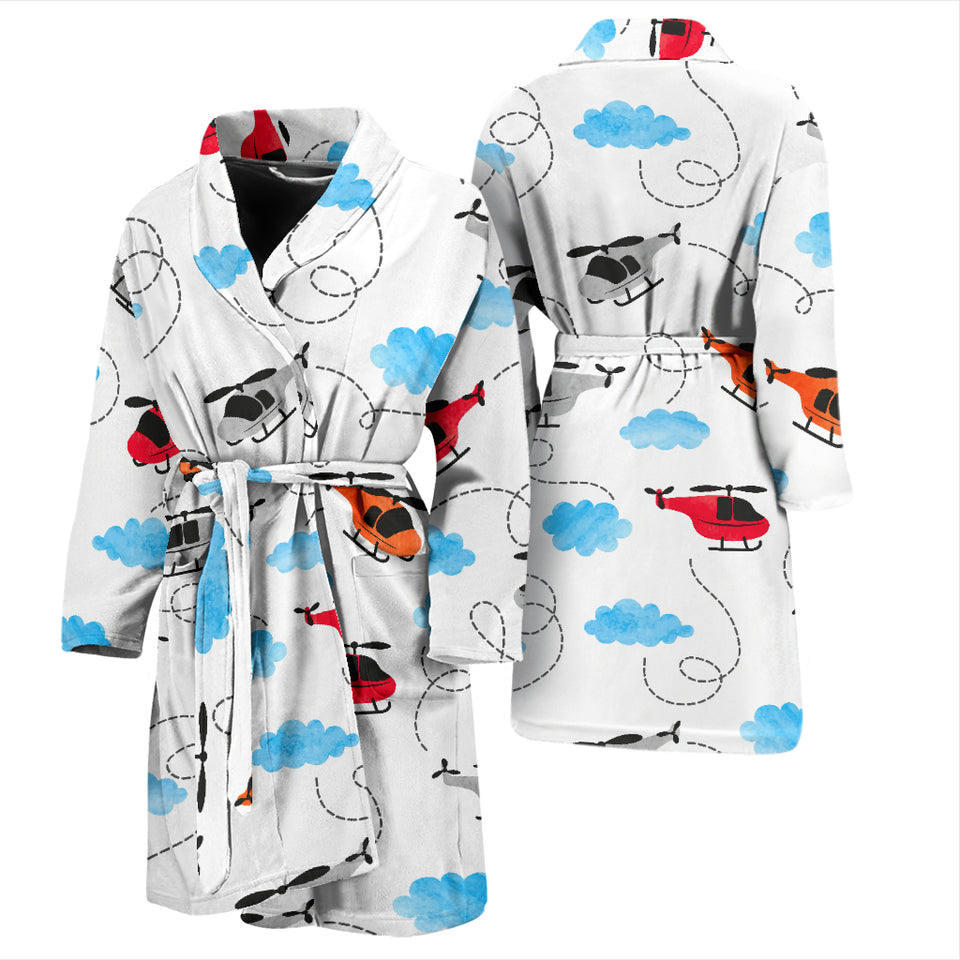 Watercolor Helicopter Cloud Pattern Men'S Bathrobe