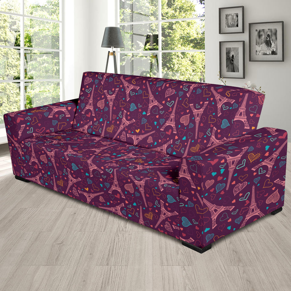 Eiffel Tower Heart Pattern Print Design 04 Sofa Slipcover