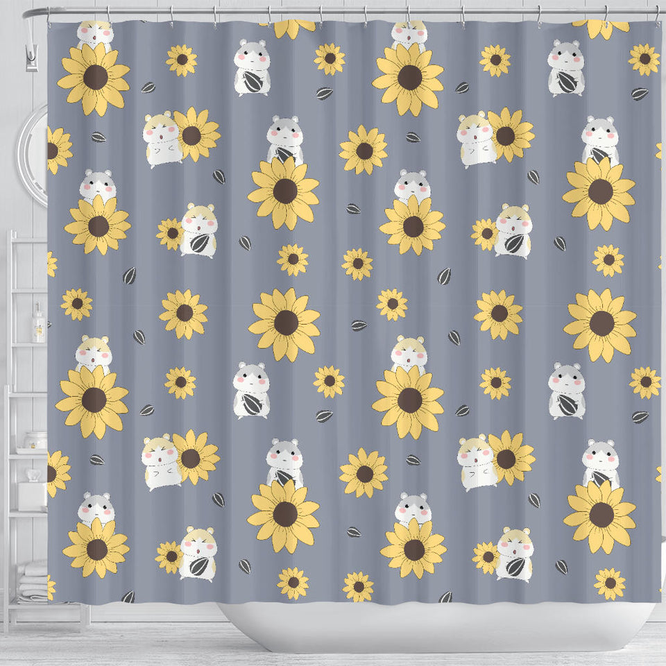 Cute Hamster Sunflower Pattern Background Shower Curtain Fulfilled In US