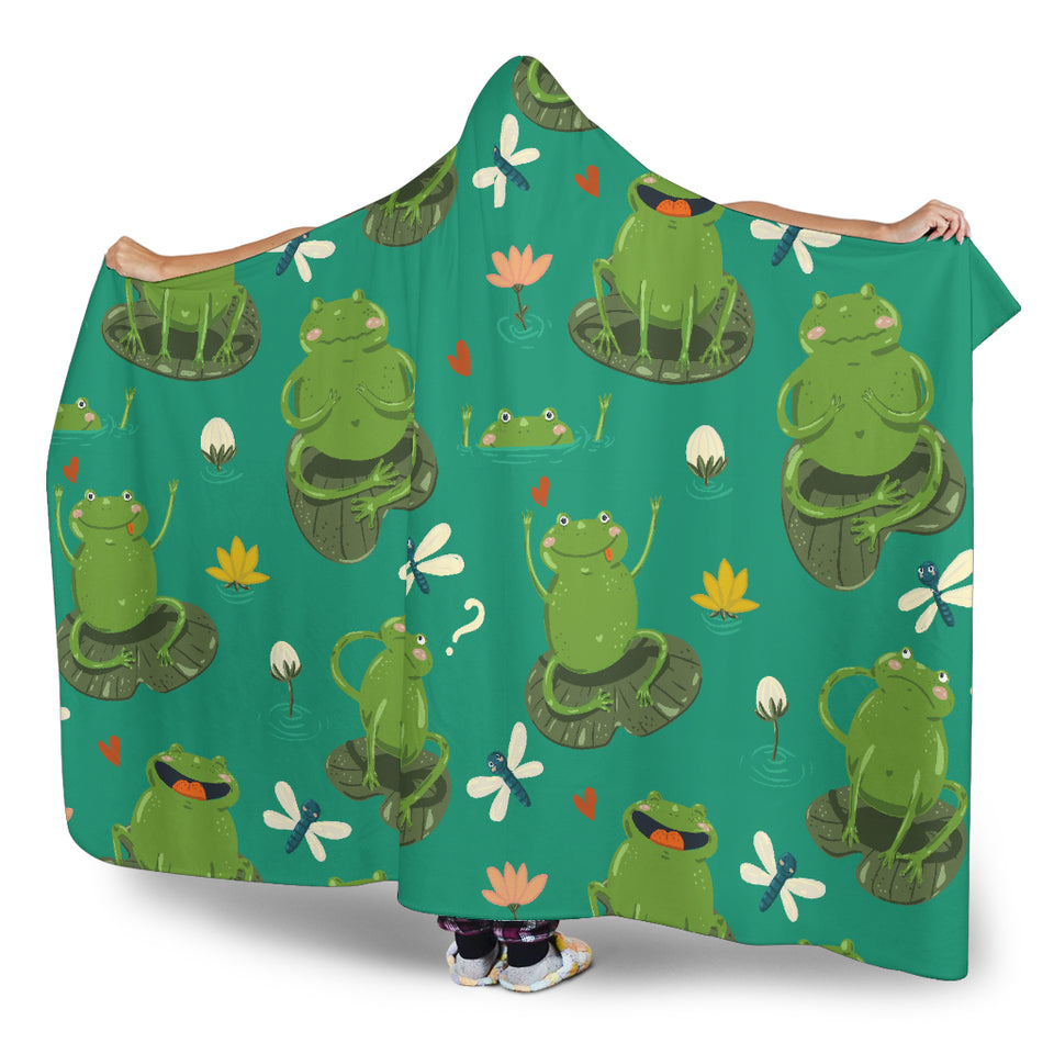 Cute Frog Dragonfly Design Pattern Hooded Blanket