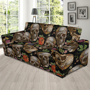 Skull Rose Humming Bird Flower Pattern Sofa Slipcover