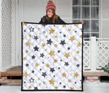 Hand Drawn Gold Black Star Pattern Premium Quilt.