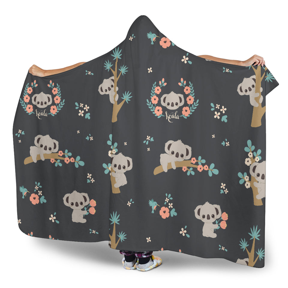 Cute Koala Pattern Hooded Blanket