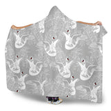 White Swan Gray Background Hooded Blanket