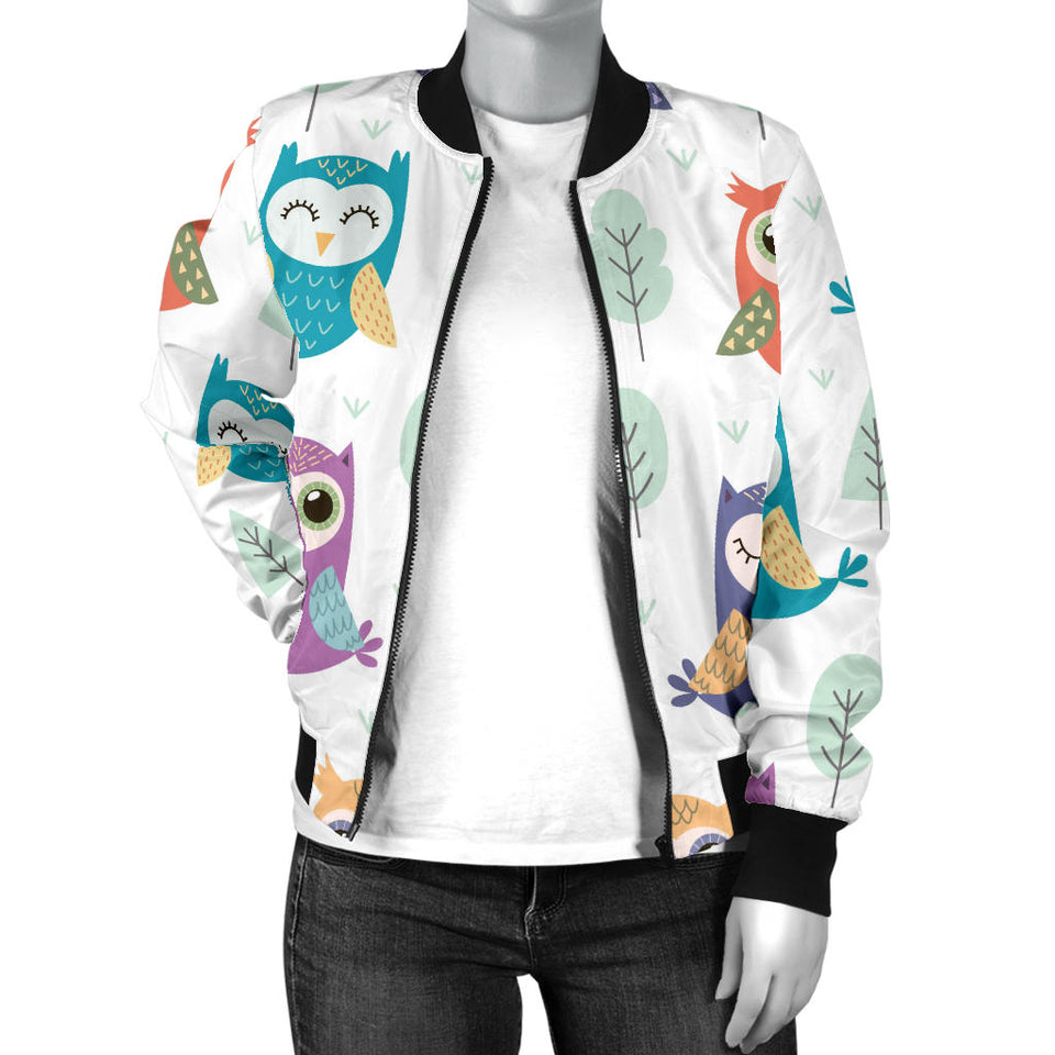 Cute Owl Pattern Women'S Bomber Jacket