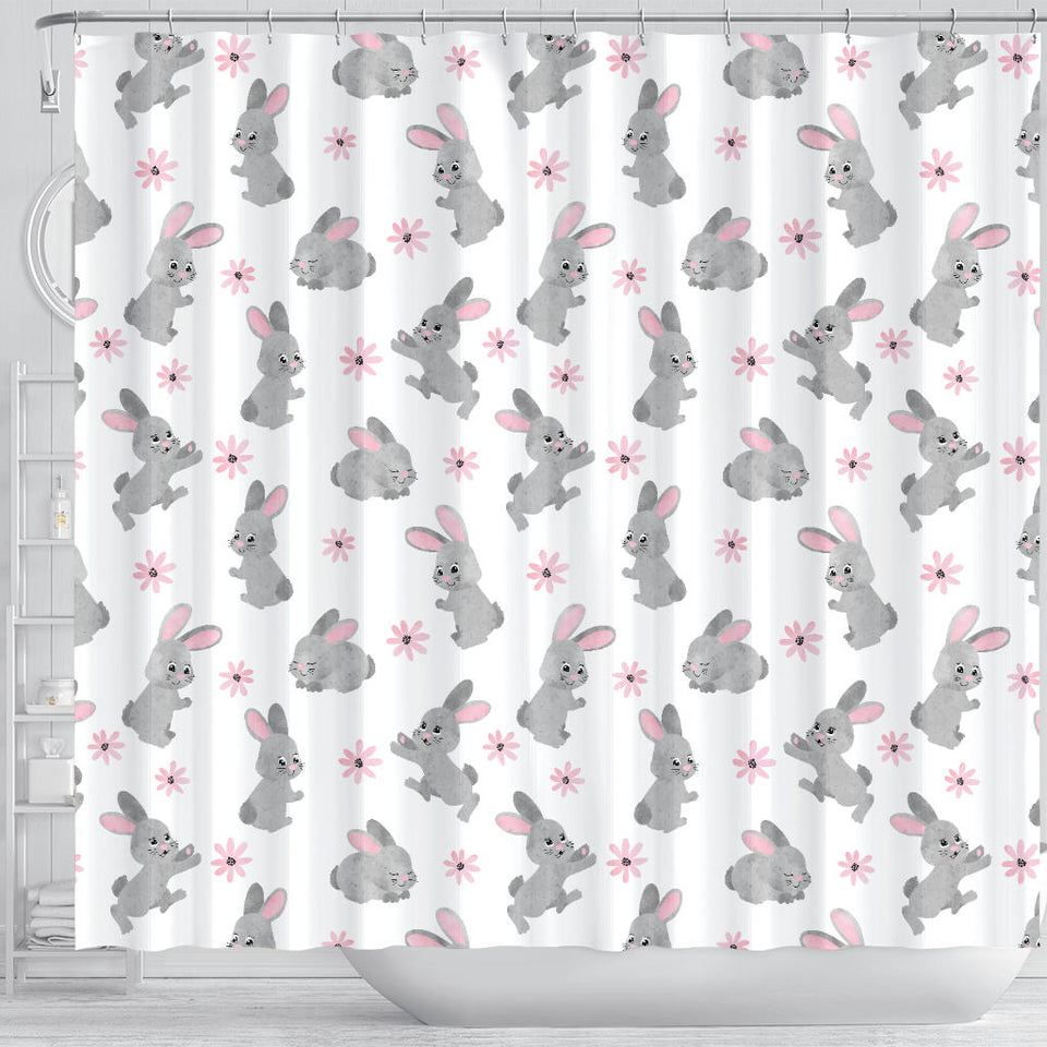 Watercolor Cute Rabbit Pattern Shower Curtain Fulfilled In US