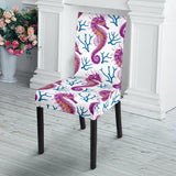 Purple Seahorse Blue Coral Pattern Dining Chair Slipcover